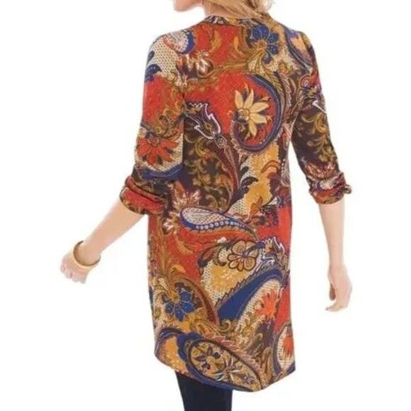 Chico's Paisley Asymmetrical Lace Up Blouse Top Sz XL Multicolor Bohemian Hippie - Picture 3 of 9